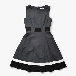 90’s Vintage Calvin Klein Charcoal Dress with Black and White Trim